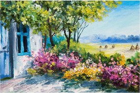 Tablou - Grădina din fața casei, pictură în ulei (90x60 cm)