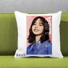 Perna Personalizata K-pop BLACKPINK Lisa cu Semnatura, 40x40 cm, Alba Mata, Husa Detasabila, Perna Inclusa, BEKZ®