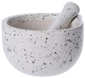 Mojar cu pistil, 330 ml, Excellent Houseware, ceramică, alb terrazzo