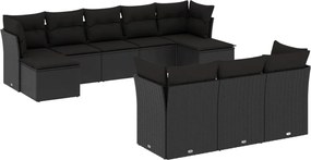 vidaXL Set canapele de grădină cu perne, 10 piese, negru, poliratan