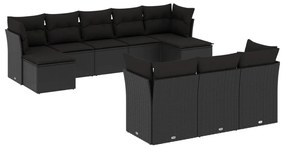 3250164 vidaXL Set canapele de grădină cu perne, 10 piese, negru, poliratan