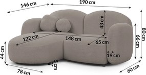 Colțar gri cu tapițerie din țesătură bouclé (cu colț pe partea stângă/cu șezlong) Orbit – Ropez