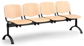 Bancă din lemn ISO II, 4 locuri - picioare negre, fag
