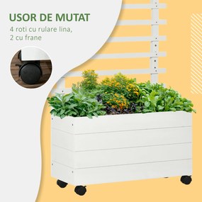 Outsunny Jardinieră Verticală Mobilă cu Suport pentru Plante Cățărătoare, din Lemn de Brad, 4 Roți, 76x30x155 cm, Alb | Aosom Romania