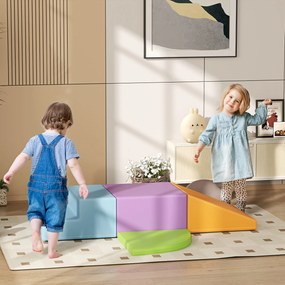 HOMCOM Set 4 Blocuri Moi pentru Copii 1-3 Ani, Spumă și Piele PU, Jucării de Cățărat, Multicolor | Aosom Romania