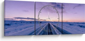 Tablou - autostrada iarna (cu ceas) (90x30 cm)