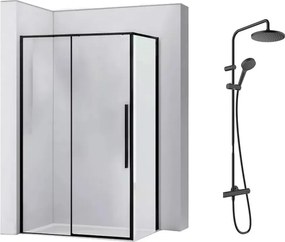 Pachet cabina de dus Rea Solar negru 90x120 cm si coloana de dus Hansgrohe Vernis Blend negru