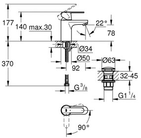 GROHE 23586LS0 - Baterie pentru lavoar GET, dimensiune S, albă