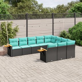 vidaXL Set canapele de grădină cu perne, 10 piese, negru, poliratan