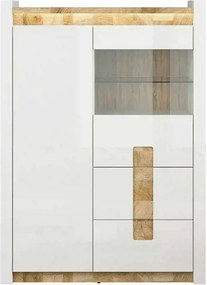 Vitrina ALAMEDA, alb/stejar, PAL/sticla securizata, 102x41x141 cm