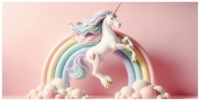 Tablou unicorn de poveste pe un curcubeu pastel