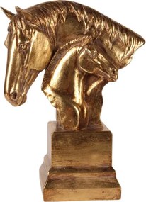 Statuetă decorativă din polirășină, auriu, două capete de cal, 30 x 23 x 11,5 cm, „Pollux”