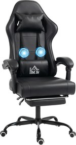 HOMCOM Scaun de gaming ergonomic, fotoliu gamer cu suport lombar masaj, spătar înclinat, înălțime reglabilă, negru | Aosom Romania