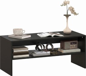 HOMCOM Măsuță de Cafea Modernă cu 2 Niveluri, Raft Deschis, PAL, Picioare, 100x40x41,5 cm, Negru | Aosom Romania