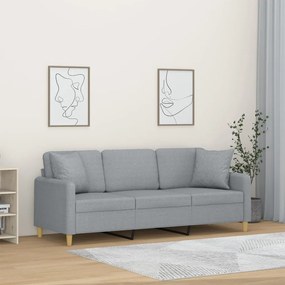 Canapea cu 3 locuri cu pernute, gri deschis, 180 cm, textil