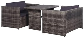vidaXL Set mobilier bistro cu perne, 3 piese, gri, poliratan