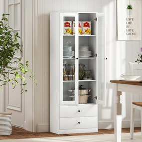 HOMCOM Mobilier de depozitare modern cu dulap cu uși din sticlă, rafturi reglabile și 2 sertare, 59 x 30 x 164 cm, alb | Aosom Romania