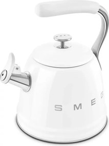 Ceainic cu fluier Smeg CKLW2001WH, 2,3 l, pentru plite cu inducție, mâner care nu se încălzește, oțel, alb
