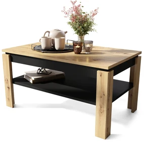 Mazzoni ASTI-R Stejar Artisan/Negru – MASĂ/MĂSUȚĂ CAFEA MODERNĂ CU BLAT EXTENSIBIL