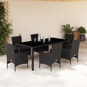 vidaXL Set mobilier de grădină cu perne 7 piese negru poliratan&amp;sticlă