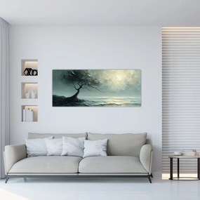Tablou - pictură în ulei de un copac cu oceanul (120x50 cm)