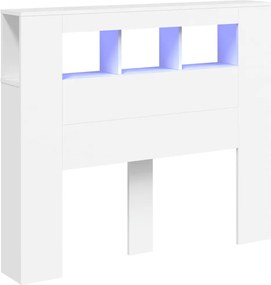 vidaXL Tăblie de pat cu LED, alb, 120x18,5x103,5 cm, lemn