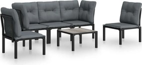 vidaXL Set mobilier de grădină, 6 piese, negru și gri, poliratan