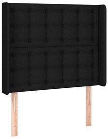 Pat cu arcuri, saltea si LED, negru, 100x200 cm, textil Negru, 100 x 200 cm, Nasturi de tapiterie