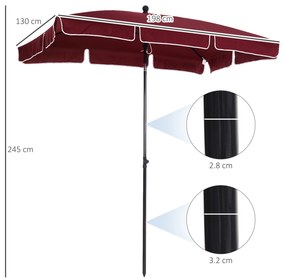 Outsunny Umbrelă de Grădină cu Margini Ondulate și 4 Brațe din Aluminiu, 198x130x245 cm, Roșu | Aosom Romania