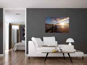 Tablou cu dig, plajă și mare (90x60 cm)