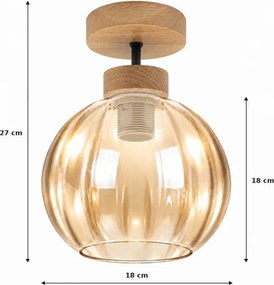 BRILAGI - Lustră LED aplicată R GLASS 1xE27/60W/230V Ø 18cm stejar/bej fumuriu