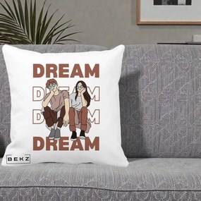 Perna Decorativa Dream Couple Aesthetic, 40x40 cm, Alba Mata, Husa Detasabila, Perna Inclusa, BEKZ®