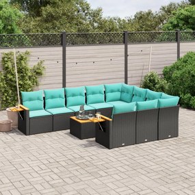 vidaXL Set canapele de grădină cu perne, 11 piese, negru, poliratan