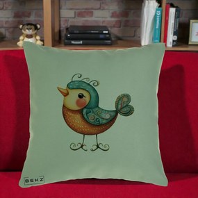 Perna Decorativa Pasare Ornamentala Folk Art, 40x40 cm, Verde, Husa Detasabila, Perna Inclusa, BEKZ®