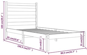 Cadru de pat Small Single 2FT6, 75x190 cm, lemn masiv de pin Maro, 75 x 190 cm