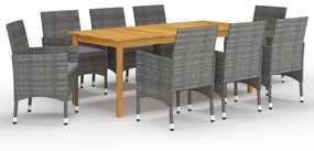 3067860 vidaXL Set mobilier de grădină, 9 piese, gri