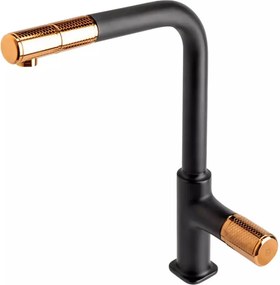 Baterie bucatarie cu dus extractibil FDesign Ardesia negru - rose gold