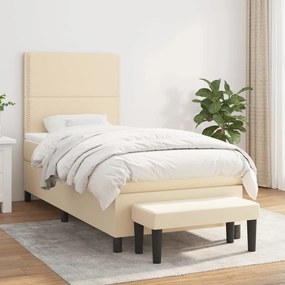 vidaXL Pat box spring cu saltea, crem, 100x200 cm, textil