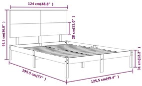 Cadru de pat Small Double 4FT, 120x190 cm, lemn masiv Maro, 120 x 190 cm