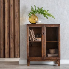 Vitrină maro din lemn de mango 80x100x40 cm Ravi – Ixia