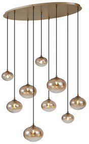 Lampă suspendată Art Deco aurie cu sticlă ambră cu 9 lumini - Jia
