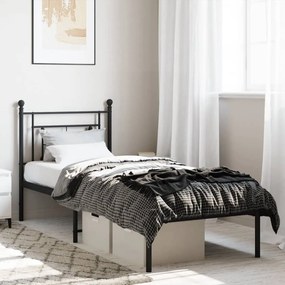 374329 vidaXL Cadru de pat metalic cu tăblie, negru, 75x190 cm