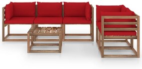 3067410 vidaXL Set mobilier de grădină cu perne roșii, 6 piese