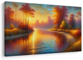 Tablou râu de toamnă la apus