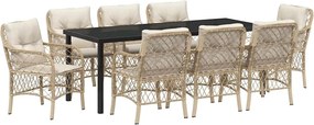 vidaXL Set de masă pentru grădină cu pernă 9 pcs Bej poliratan