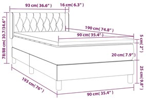 Pat box spring cu saltea, maro inchis, 90x190 cm, textil Maro inchis, 90 x 190 cm, Design cu nasturi