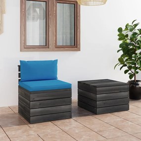 Set mobilier gradina din paleti, 2 piese, cu perne, lemn de pin Albastru, 2, Albastru deschis, Da