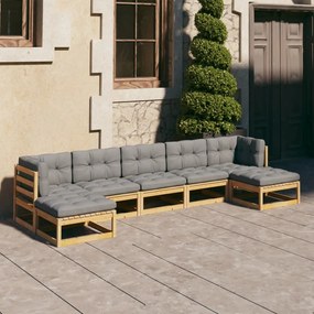 3077124 vidaXL Set mobilier de grădină cu perne, 7 piese, lemn masiv de pin