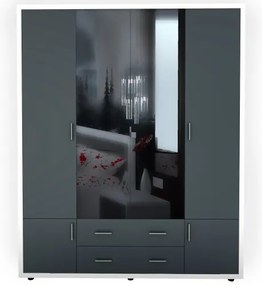 Dulap Torino cu oglinzi, 165 x 54 x 202 cm, Alb / Gri