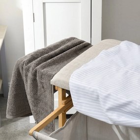 HOMCOM Coș de Rufe din Bambus cu Masă de Călcat și Suport de Călcat, Coș de Rufe cu Raft cu 3 Niveluri, 113x34x82 cm, Gri